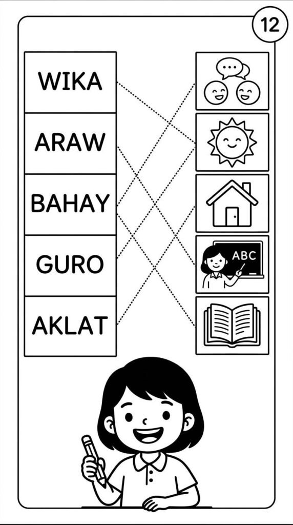 12. Pagtatambal ng Salitang Filipino at Ingles — Vocabulary Matching Worksheet
