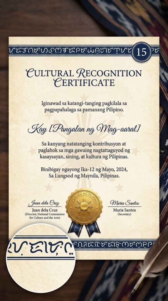 15. Katutubong Sertipiko na may Baybayin at Gintong Selyo