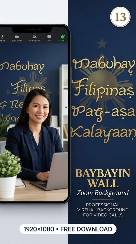 13. Baybayin Wall Virtual Background: Disenteng Sining para sa Trabaho