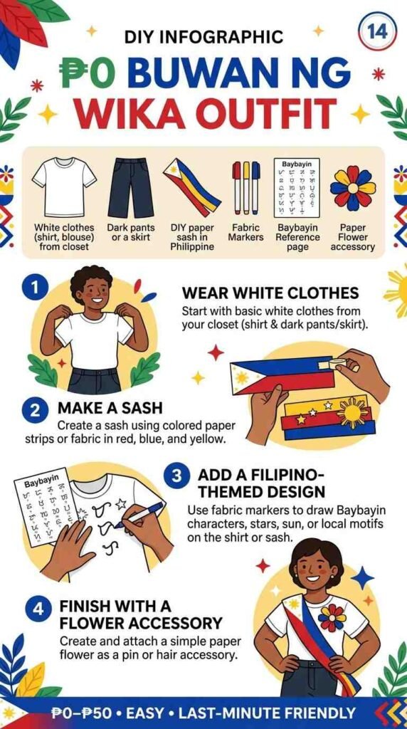 14. Puting Damit + DIY Paper Sash + Baybayin Marker — Ang Libreng Kasuotan para sa Lahat