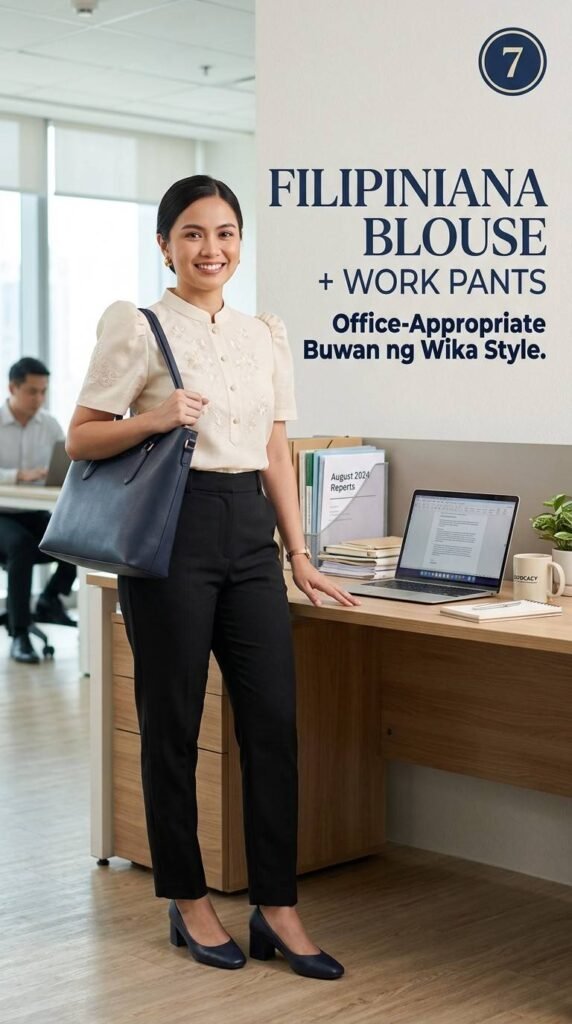 7. Filipiniana Blouse + Work Pants — Ang Kasuotan sa Opisina para sa Kababaihan