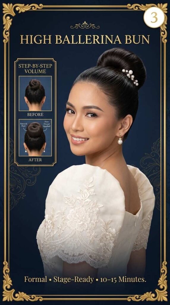3. Mataas na Ballerina Bun — Malinis at Pormal para sa Entablado