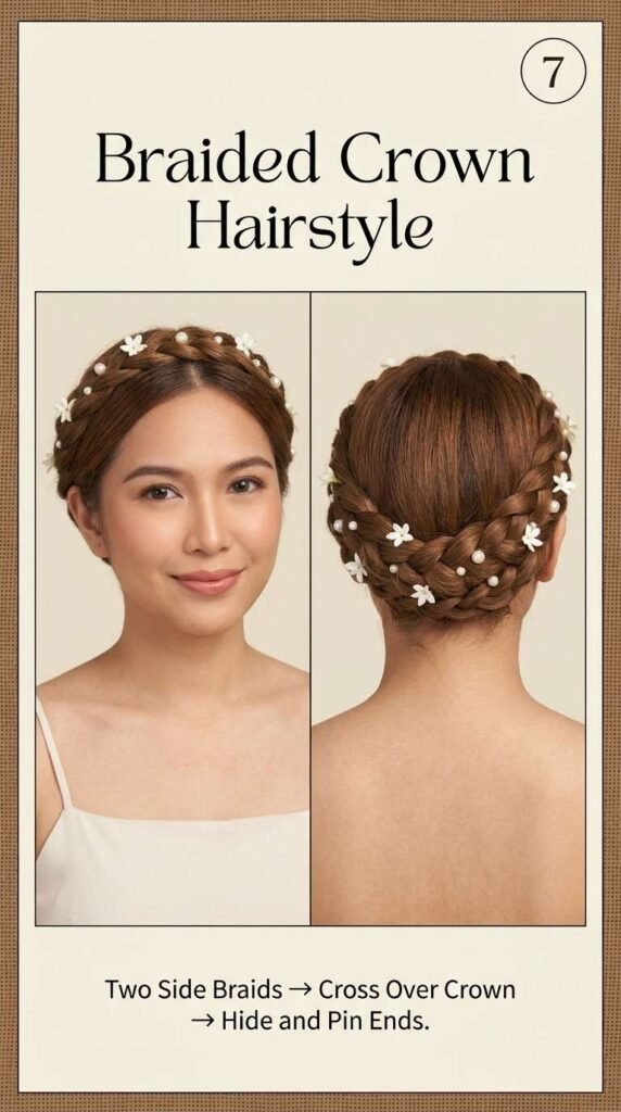 7. Korona ng Braid o Braided Crown — Maringal na Ayos ng Buhok