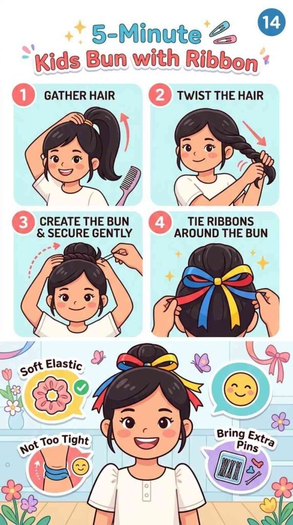 14. Simpleng Pusod na may Ribbon para sa mga Bata — Mabilisang 5-Minute Hair