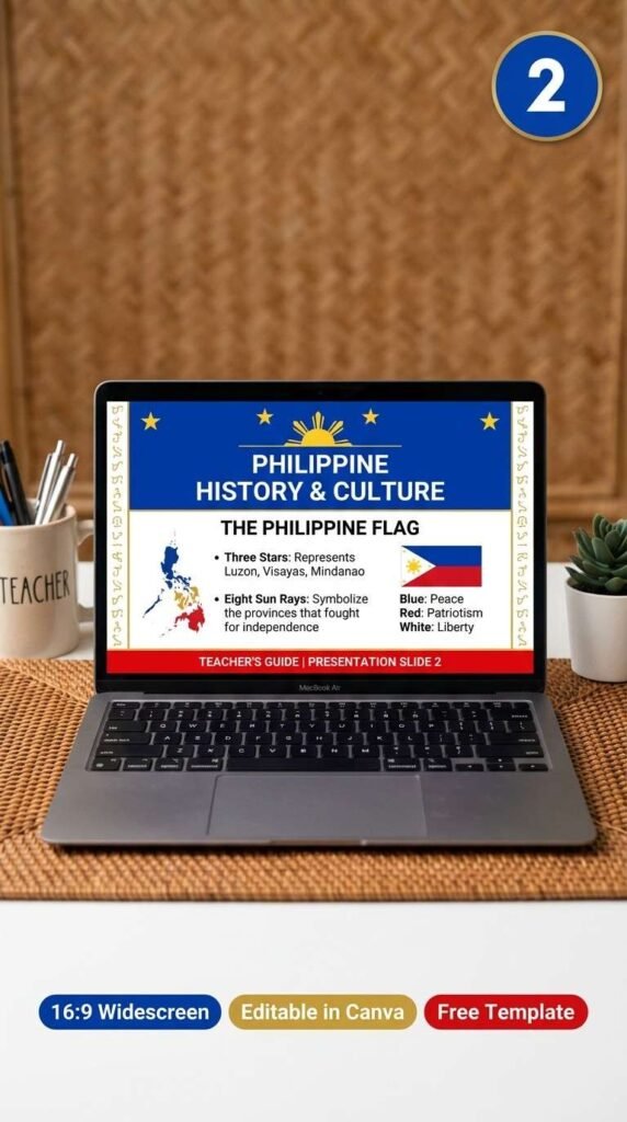 2. Klasikong PowerPoint Background na may Araw, Bituin, at Kulay ng Watawat