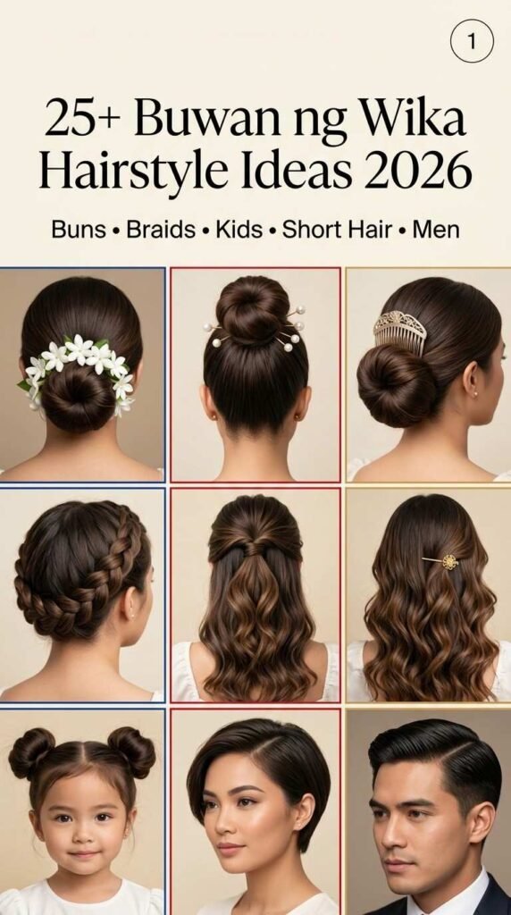 1. 25 plus Buwan ng Wika Hairstyle Ideas 2026 — Traditional Bun, Peineta, Braids, Kids & Men